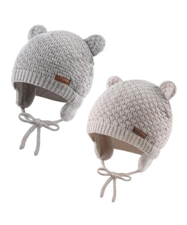 XIAOHAWANG Baby Earflap Beanie Hat Soft Baby Boy Knit Beanies Cute Bear Infant Toddler Girl Hats Autumn Winter 18-3 Years 2Pcs-e