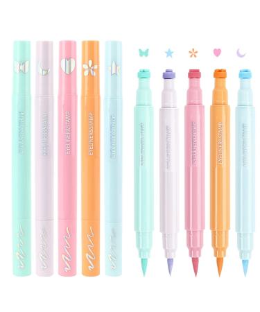 Generisch Colored Winged Eyeliner Colored Liquid Eyeliner - Waterproof Quick Dry Sweat Resistant Colorful Eyeliner with Star Moon Heart Flower Pattern Winged Eyeliner Quick Dry