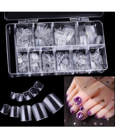 BBTO 500 Pcs False Toenails Full Cover Clear Artificial French Acrylic Fake Toe nails 10 Sizes for Nail Salons and DIY Art