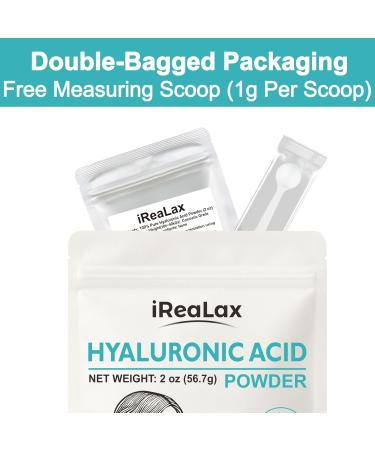 iReaLax Hyaluronic Acid Powder | Low Molecular Weight Hyaluronic Acid Serum Powder | 2oz (56.7g) Cosmetics Grade | Sodium Hyaluronate HA | LMW HMW Ingredients to Make Gel and DIY Serums - Buy Online on GoSupps.com