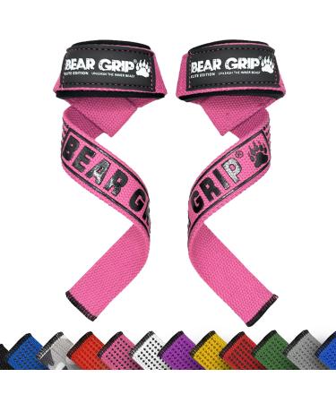Bear Grip Straps-Premium neoprene-ploped double-sewn heavy duty weight leverageur with gel handle 100% cotton extra long length pink