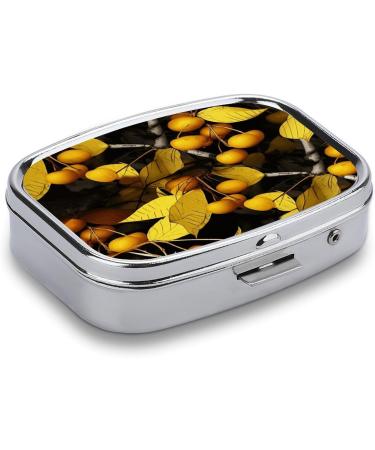 Decorative Yellow Leaves & Fruits Pill Box - Portable 2 Compartment Medicine Organizer for Pocket & Purse - Buy Online on GoSupps.com