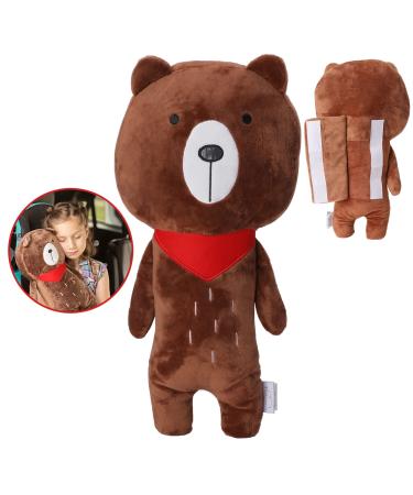 Pinkgarden Car Pillow for Kids Seatbelt Pillow Kids Car Seatbelt Covers Seat Strap Pillows for Toddler Head Rest Strap Cushion (Bear)