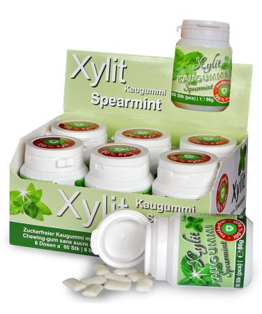 Xylitquelle dental care chewing gum Spearmint |sweetened sugar -free with 100% xylitolWithout aspartame sorbitol & titanium dioxide |Vegan |Preservation of tooth mineralization |480 chewing gum (6 -pack) Spearmint 480 pieces (1 Pack)