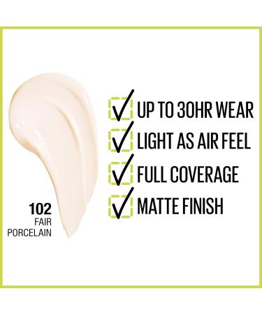 Maybelline Super Stay Full Coverage Liquid Foundation Active Wear Makeup Up to 30Hr Wear Transfer Sweat & Water Resistant Matte Finish Fair Porcelain 1 Count 102 Fair Porcelain - Buy Online on GoSupps.com