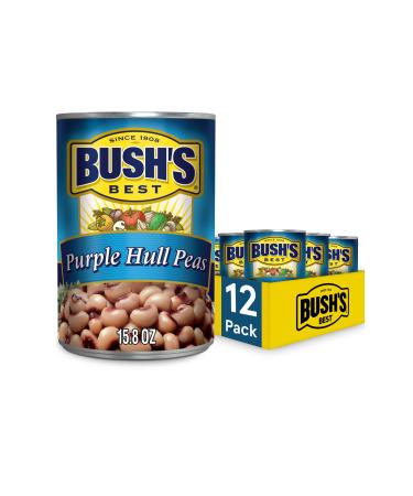 BUSH'S BEST Canned Purple Hull Peas (Pack of 12) Source of Plant Based Protein and Fiber, Low Fat, Gluten Free, 15.8 oz