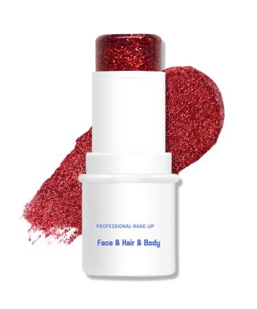 Body Glitter Stick Chunky Glitter Gel for Face Body Hair Red Glitter Face Glitter Gel Makeup Sparkling Holographic Mermaid Sequins Paint Waterproof Multiuse Glitter Face Paint 07#Red #07 RED