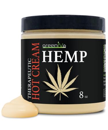 GreenIVe Hemp Hot Cream | Warming Massage Lotion with Camphor & Menthol | Topical Body & Muscle Rub (8 Fl Oz) 8 Fl Oz (Pack of 1)