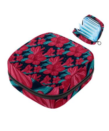 Napkin storage bag with red flower pattern portable periodic bag for women teenagers girls menstrual cup pocket breastfeeding pillow holder