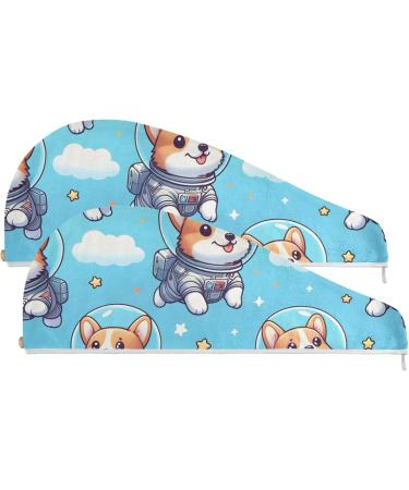Dog Astronauts Hair Towel 2 Pack | Super Absorbent Quick Dry Hair Turbans for Women & Girls - Buy Online on GoSupps.com
