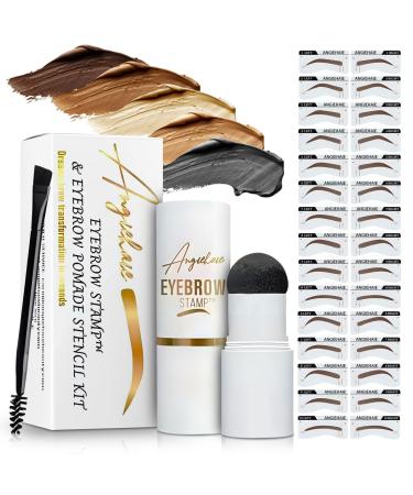 ANGIEHAIE Eyebrow Stamp Stencil Kit (Gray Black) Eyebrow Stamp Pomade with 24 Reusable Thin & Thick Brow Stencils Eyebrow Stencils Shaping Kit Definer Natural Look