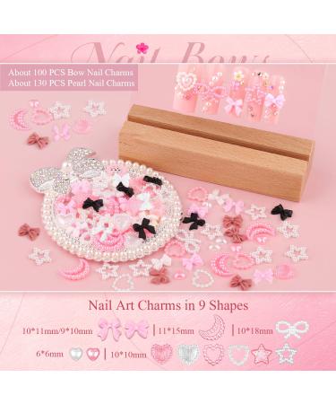 Chunky Nail Charms & Gems Set - Girly Coquette 3D Flowers Bows Pearls for Kawaii Nail Art | Assorted Nail Decor with Pickup Tool - Buy Online on GoSupps.com