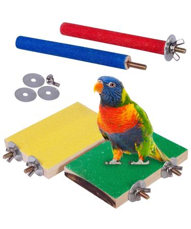 Petsvv 4 PCS Bird Perch Stand Toy, Wood Parrot Perch Stand Platform Paw Grinding Stick, Cage Accessories Exercise Toys Budgies Parakeet Cockatiel Conure Hamster Gerbil Rat Mouse Green & Yellow