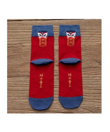 4 Pairs Chinese New Year Red Socks Embroidered Men's and Women's Cotton Socks for The 2022 Natal Year Comfortable Couple Sports Socks 36-42 (Color : Red+Blue)