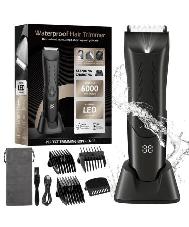Pro Electric Groin Hair Trimmer Powerful Ball & Body Trimmer/Shaver for Men Waterproof Wet/Dry Clipper Replaceable Skincare Ceramic Blade Heads Young Mens Gift Pubic Hair Groomer TS110 Black