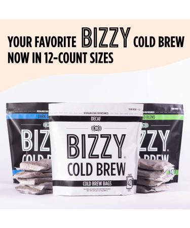Bizzy Decaf Blend Cold Brew Coffee Brew Bags - 12 Count | Water Processed Coarse Ground Specialty Grade 100% Arabica | Makes 42 Cups - Buy Online on GoSupps.com