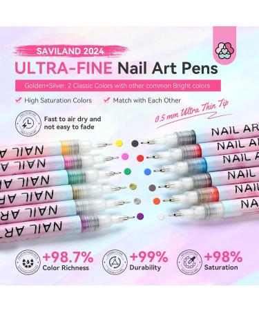 SAVILAND Nail Art Pens Set - 12 Colors 0.5MM Quick Drying Acrylic Nail Polish Markers for DIY Nail Art Design & Graffiti - Buy Online on GoSupps.com