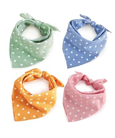 4PCS Easter Dog Bandanas Spring Cute Soft Cotton Puppy Cat Scarfs Washable Daily Handkerchief Pink Green Blue Orange Comfortable Gifts, Adjustable Accessories for Small Medium Large Girl Boy Pup Pet Polka Dot