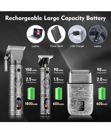 Dumite Professional Hair Clippers for Men Hair Clippers+T-Blade Trimmer+Electric Shaver+Nose Hair Trimmer Set 4 in 1 Cordless Barber Hair Cutting Kit LCD Display Gifts (Gray) - Buy Online on GoSupps.com