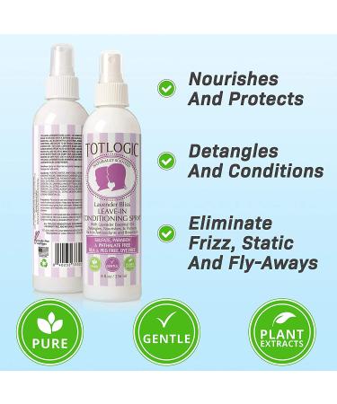 TotLogic Kids Hair Detangler Spray Lavender Bliss 2 Pack - 8 oz Toddler & Baby Leave In Conditioner with Essential Oils - Buy Online on GoSupps.com