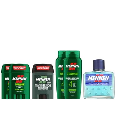 Mennen - Men's Hygiene Routine - 2x Tonic Stick Deodorants, 1x Fresh Mint Deodorant, 2x Tonic Shower Gels, 1x Aftershave Lotion