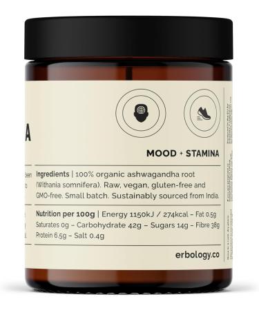 Erbology Organic Ashwagandha Powder 90g - 45 Servings - Sleep Aid - Rich in Withanolides - Sustainably Sourced Straight from Farm in India - Small Batch - Vegan - GMO-Free - Buy Online on GoSupps.com