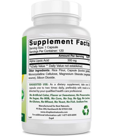 Best Naturals Alpha Lipoic Acid 300mg - 120 Capsules - Antioxidant Support - Buy Online on GoSupps.com