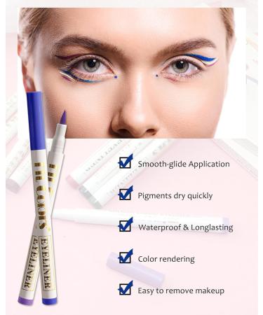8Pcs Matte Colored Liquid Eyeliner Pen- Pink Purple Blue Green Black White Brown Longlasting Waterproof Rainbow Colorful Neon Eye liner Pencil Set Halloween Cosplay Party Makeup Gift for Women Girl 8 Pcs - Buy Online on GoSupps.com