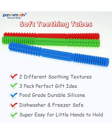 Sensory Teething Tubes (3 Pack) | Soft Silicone Teether Toy for Babies | Chewy Stick for Kids with Autism, ADHD, SPD | Oral Motor Needs | Blue Green Red - Buy Online on GoSupps.com
