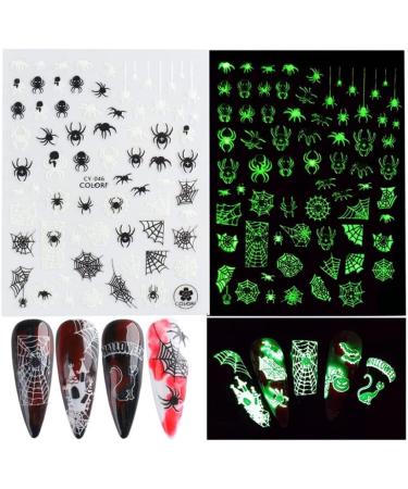 Halloween Nail Art Stickers Glow in The Dark Nail Decals 3D Self-Adhesive Fluorescent Nail Stickers Skull Spider Witch Ghost Pumpkin Bat Snake Nail Design Halloween decorations - Buy Online on GoSupps.com