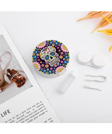Flower Paisley Sugar Skull Round Case For Contact Lens Kit Storage Box with Mirror Printed - Buy Online on GoSupps.com