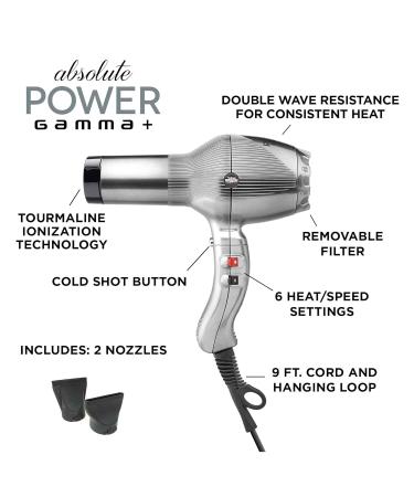 Gamma+ Absolute Power & Absolute 2000 Hair Dryer | Professional Tourmaline Ionic Unisex | 2 Concentrator Nozzles | Shop Internationally - Buy Online on GoSupps.com