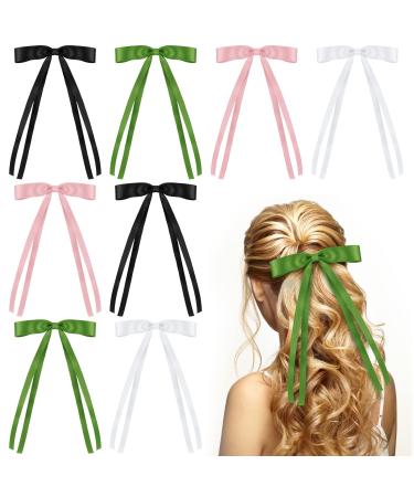 Yunlly 8 Pcs Hair Bows Tassel Ribbon for Women Bow Hair Clips with Long Tail Tassel Ribbon Bowknot Hair Clips Silky Girls Hair Accessories for Women Girls Teens