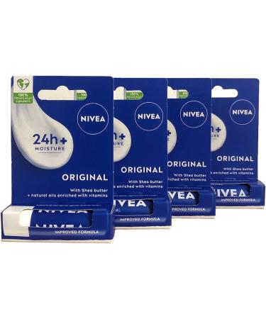 NIVEA Lip Balm Original Care Pack of 4 (4 x 4.8g) Protective Lip Moisturiser with Shea Butter and Natural Oils Caring Lip Balm for 24h Moisture Care Lip Care with Melt-In Formula Original 4.8 g (Pack of 4) - Buy Online on GoSupps.com
