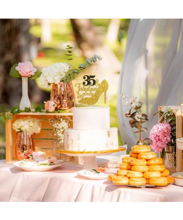 Tenhaisi Black Golden Glitter 35 & Fabulous Lady Cake Topper Happy 35th Birthday Party Decoration for Women - Talk 35 to Me - Cheers to 35 Years Wedding Anniversary Party Supplies - Buy Online on GoSupps.com