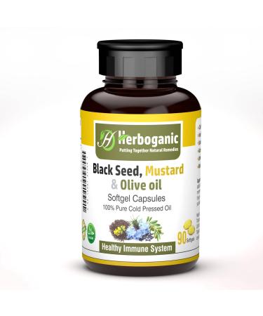 HERBOGANIC Black Seed Mustard and Olive Softgels Capsules - 90 - Count - Blended with Other Herbal Products-Supports Overall Health welness and Immunity. Black-Seed-Mustard- Olive