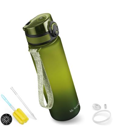 My Vesperbox Minny Leak Proof Kids Water Bottle with Straw or Strainer 350ml 500ml 750ml Lightweight BPA Free Water Bottle for Kindergarten School (Green Light Green Black 500ml)