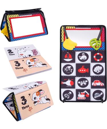 Jenilily Black and White Tummy Time Mirror Toy | High Contrast Infant Cloth Book | Soft Touch and Feel Teether | For Babies 4-12 Months | Perfect Baby Gift - Buy Online on GoSupps.com