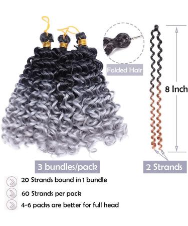 8inch Kinky Curly Braiding Hair -Black to Grey Marlybob Crochet Hair Extensions Weave Braids Synthetic Hairpiece - Buy Online on GoSupps.com