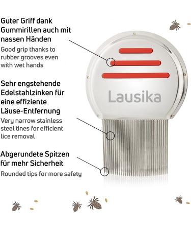 Lausika Metal Lice Comb - Easy Cleaning Nit Comb with 0.12mm Rounded Teeth - Efficient Lice Removal for All Hair Types - Buy Online on GoSupps.com