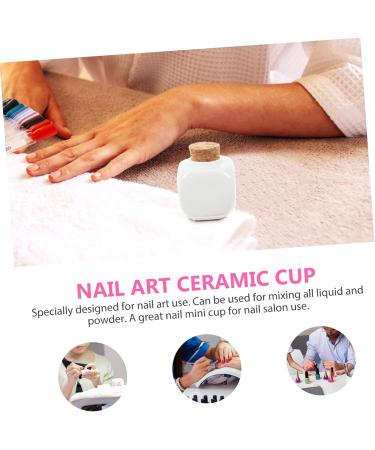 Mikinona Manicure Dishes Refillable Empty Bottle Ceramics Bottle Pill Container Bottle Cosmetic Bottle with Lid Manicue Cups Powder Bottle Jar Nail Cup Nail Art Ceramic Cup Bamboo White - Buy Online on GoSupps.com