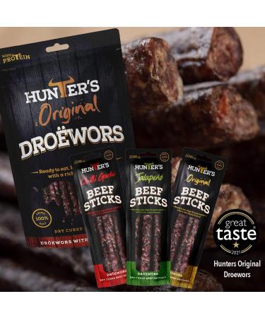 Hunters Biltong Chilli Beef Biltong 250g pack High Protein low fat Thin Tender Slices of authentic Beef Biltong beef Jerky Gluten & MSG Free Convenient Snack 250g (1 x 250g) - Buy Online on GoSupps.com