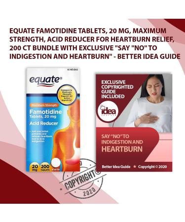 Equate Famotidine 20mg Tablets - 200 Ct Maximum Strength Acid Reducer for Heartburn Relief - Say NO to Indigestion and Heartburn - Better Idea Guide Included - Buy Online on GoSupps.com