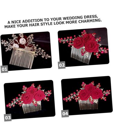HONMEET Rose Hair Comb Rose Head Decor Hair Jewelry Comb Rose Flower Hair Comb Wedding Hair Accessories for Brides Bride Hair Side Comb Wedding Hair Comb Bride Side Comb Red Zinc Alloy - Buy Online on GoSupps.com