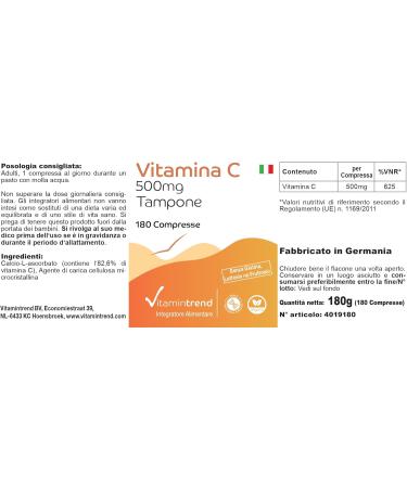 Vitamine C Tamponn e 500mg Facile dig rer - Ascorbate de Calcium 500mg V gan - Boite de 180 comprim s - ! POUR 6 MOIS ! | Vitamintrend  - Buy Online on GoSupps.com