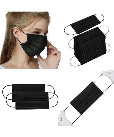 100PCS Black Disposable Face Masks with 3 Layer Protection and Adjustable Ear Loops - Buy Online on GoSupps.com