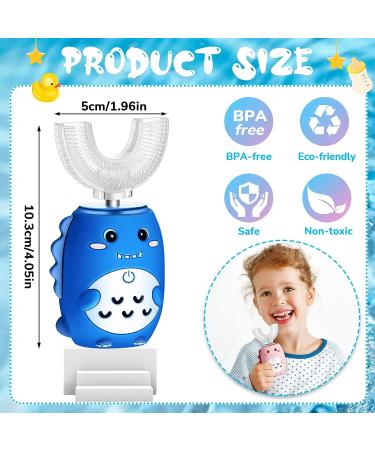 Suclein Kids Electric U-Shaped Toothbrush Set | Rechargeable & Waterproof | Cartoon Dinosaur Design | 4 Brush Heads | 5 Clean Modes | Ages 2-12 | Blue/Pink Options - Buy Online on GoSupps.com