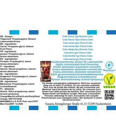 Cola cerise type Cherry Coke ar me concentr - Vegan - Sasami - 10 ml - Buy Online on GoSupps.com