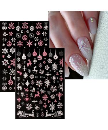 JMEOWIO 12 Sheets Christmas Glitter Nail Art Stickers Decals Self-Adhesive Snowflake Winter Holiday Cute Silver Pink Nail Supplies Nail Art Design Decoration Accessories - Buy Online on GoSupps.com