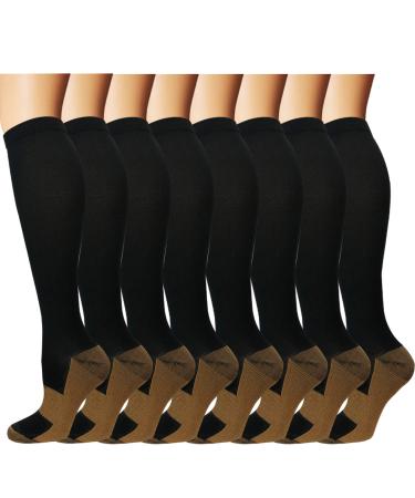 Graduated Copper Compression Socks for Men & Women Circulation 8 Pairs 15-20mmHg - Best for Running Athletic Cycling Large-X-Large 01 Black